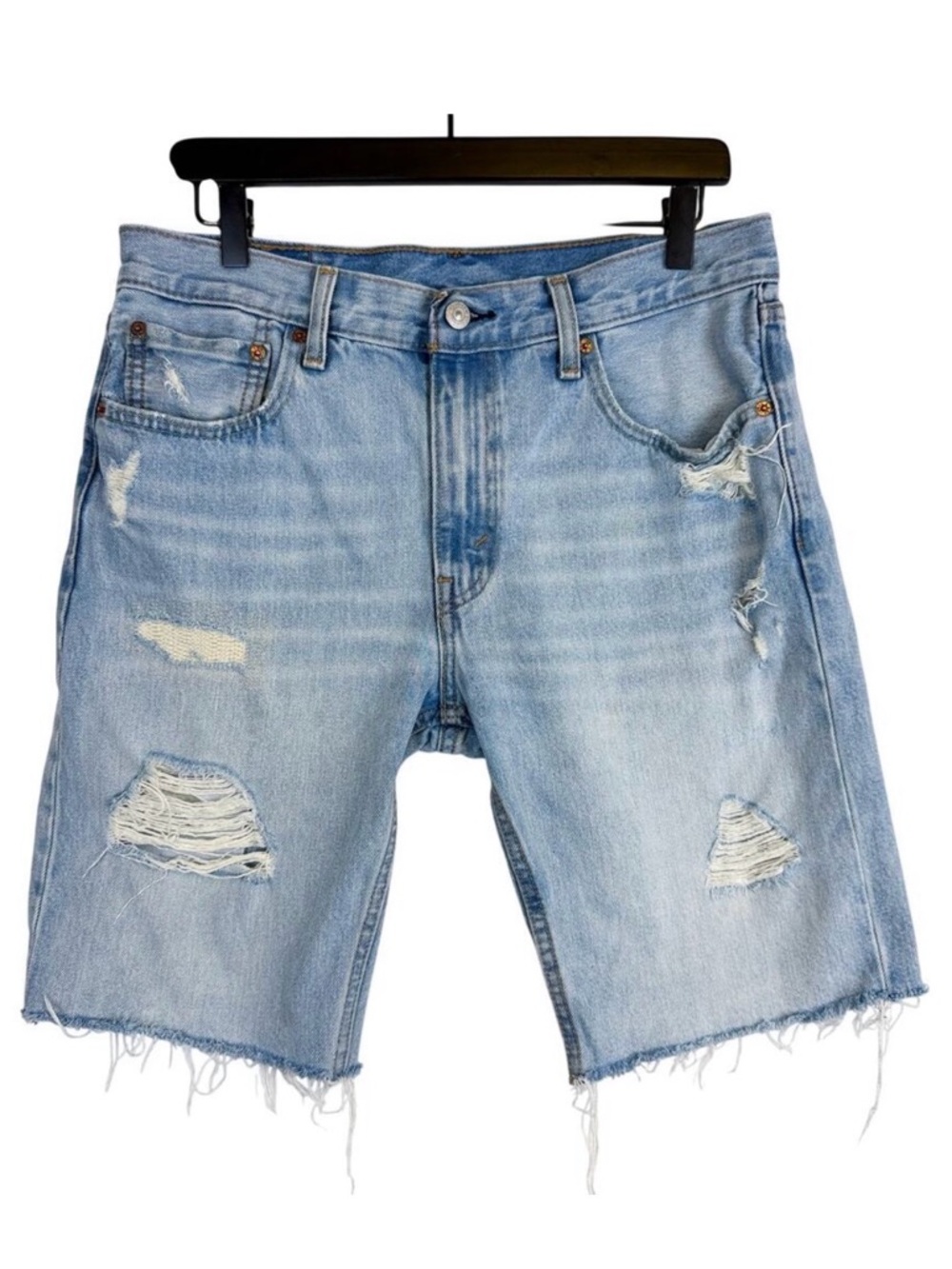 Levi’s Mens 412 Slim Fit Denim Shorts Jorts 39387 Blue Distressed - W33 33